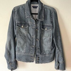New! Bandolino Blu Distressed Denim Jacket. Size Medium.